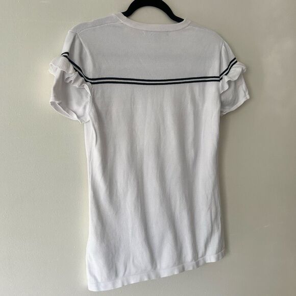 Brooks Brothers Womens Short Sleeve Wool Sweater T-Shirt M Ruffles White Black - Picture 4 of 5